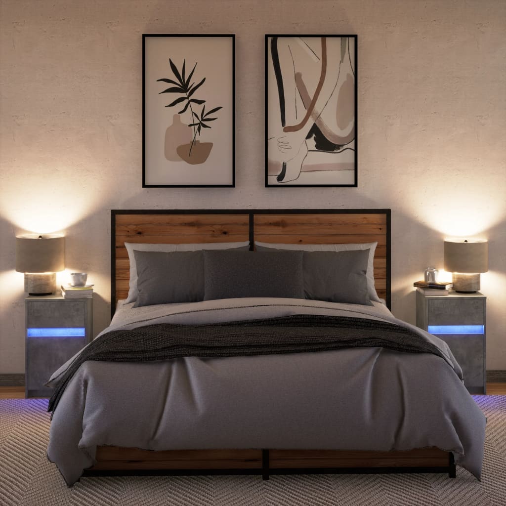 Bedside Cabinets with LED Lights 2 pcs Concrete Grey Engineered Wood