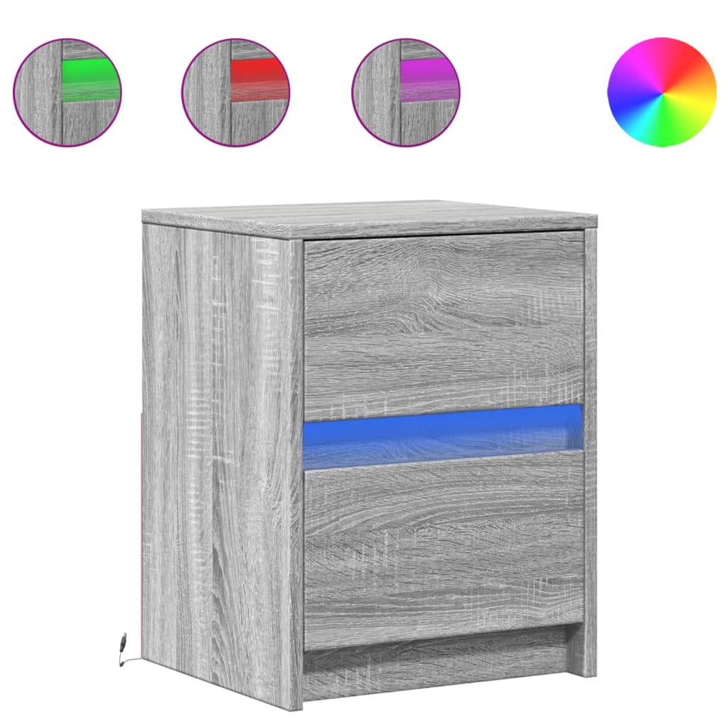 Bedside Cabinets with LED Lights 2 pcs Grey Sonoma Engineered Wood