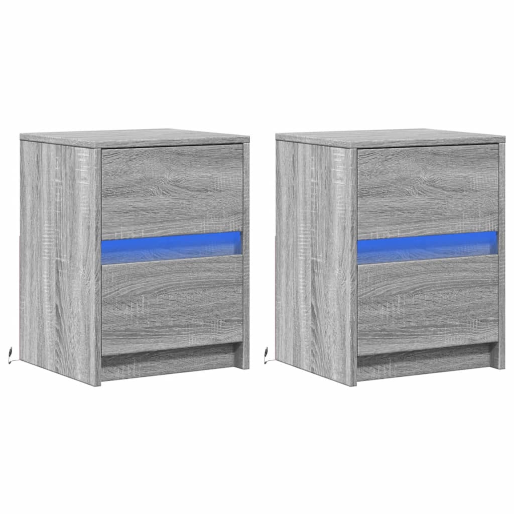 Bedside Cabinets with LED Lights 2 pcs Grey Sonoma Engineered Wood