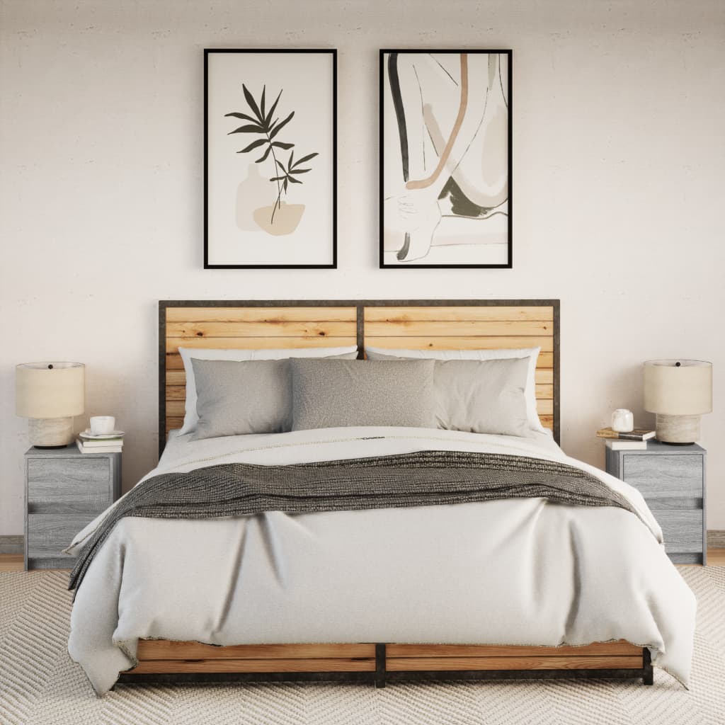 Bedside Cabinets with LED Lights 2 pcs Grey Sonoma Engineered Wood