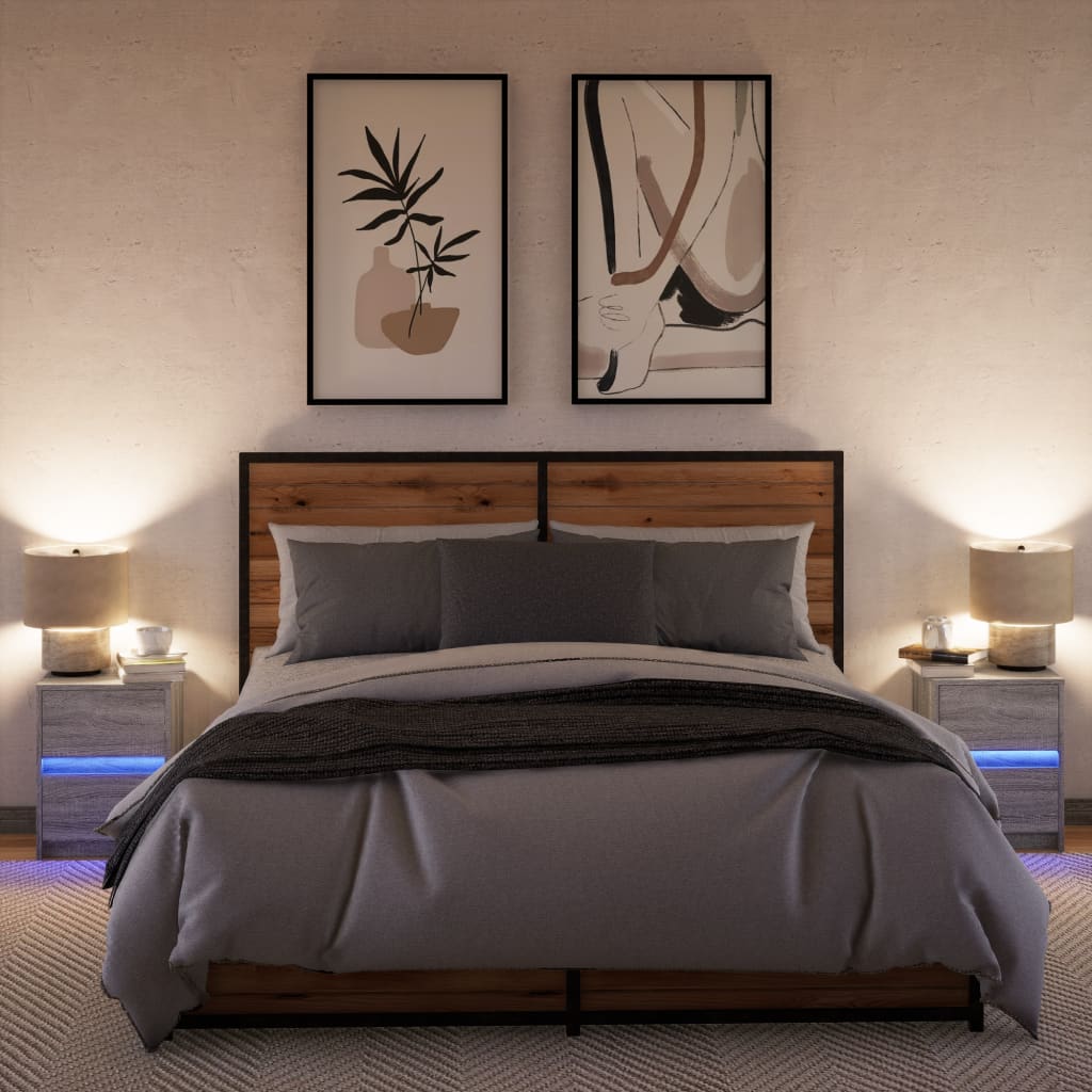 Bedside Cabinets with LED Lights 2 pcs Grey Sonoma Engineered Wood