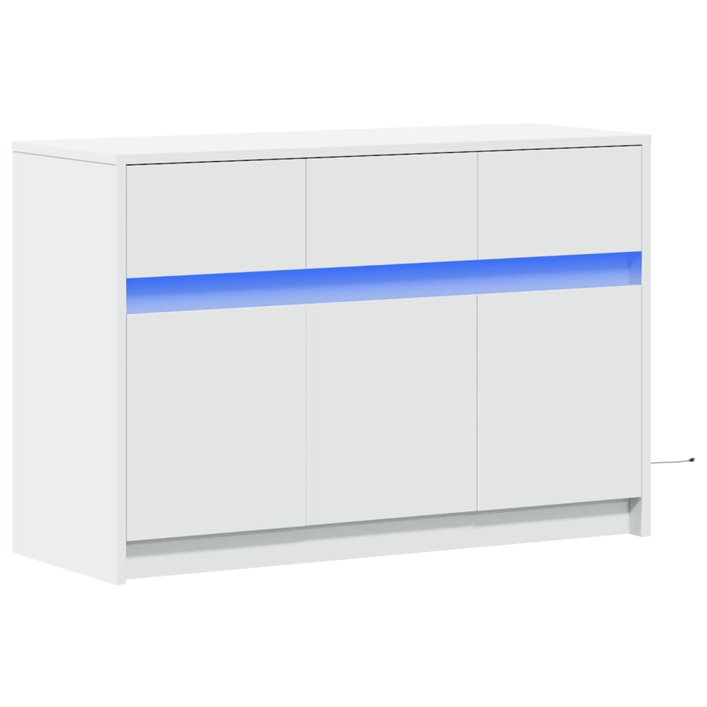 TV Cabinet with LED White 91x34x61 cm Engineered Wood