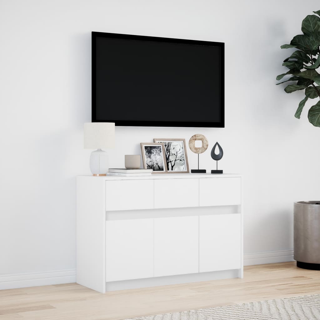 TV Cabinet with LED White 91x34x61 cm Engineered Wood