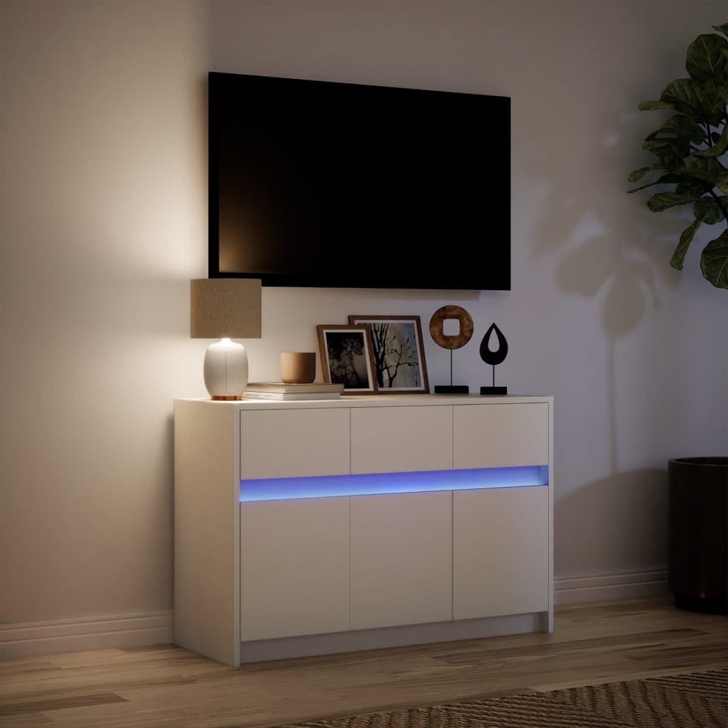 TV Cabinet with LED White 91x34x61 cm Engineered Wood