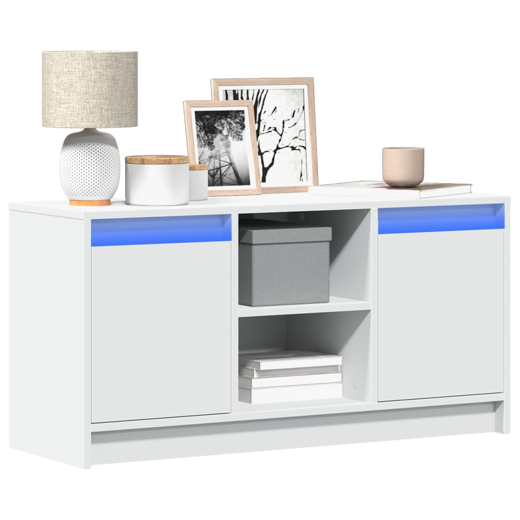 TV Cabinet with LED White 100x34x50 cm Engineered Wood