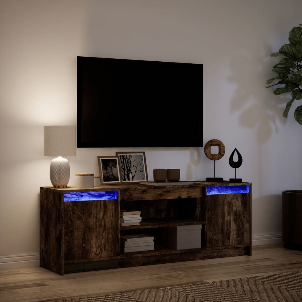 TV Cabinet with LED Smoked Oak 139.5x34x50 cm Engineered Wood
