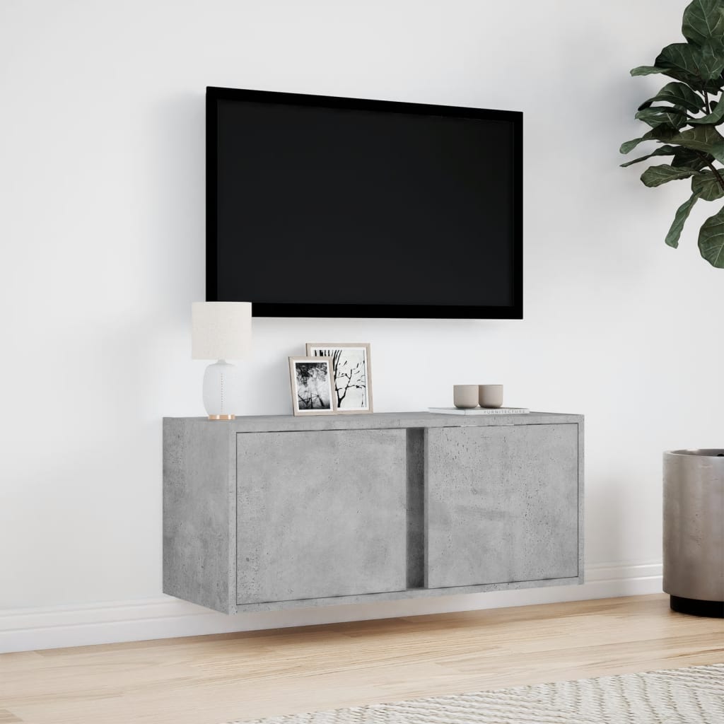 TV Wall Cabinet with LED Lights Concrete Grey 80x31x35 cm