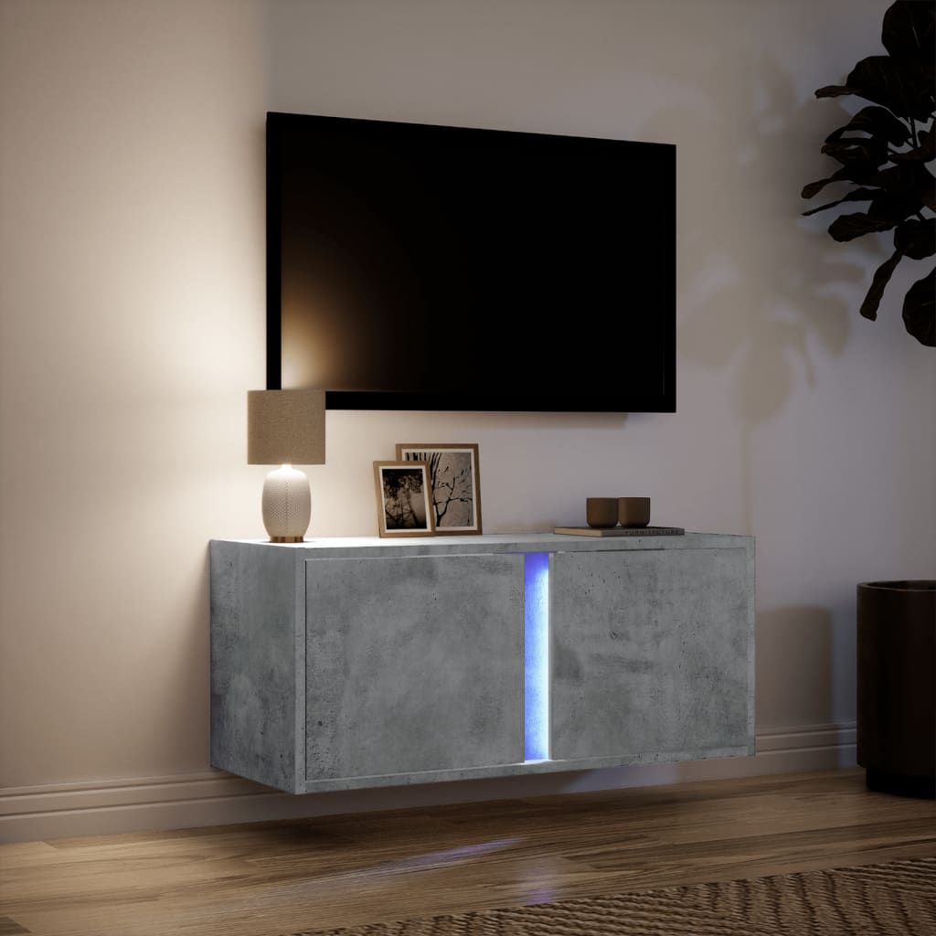 TV Wall Cabinet with LED Lights Concrete Grey 80x31x35 cm