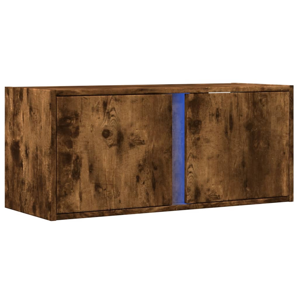 TV Wall Cabinet with LED Lights Smoked Oak 80x31x35 cm
