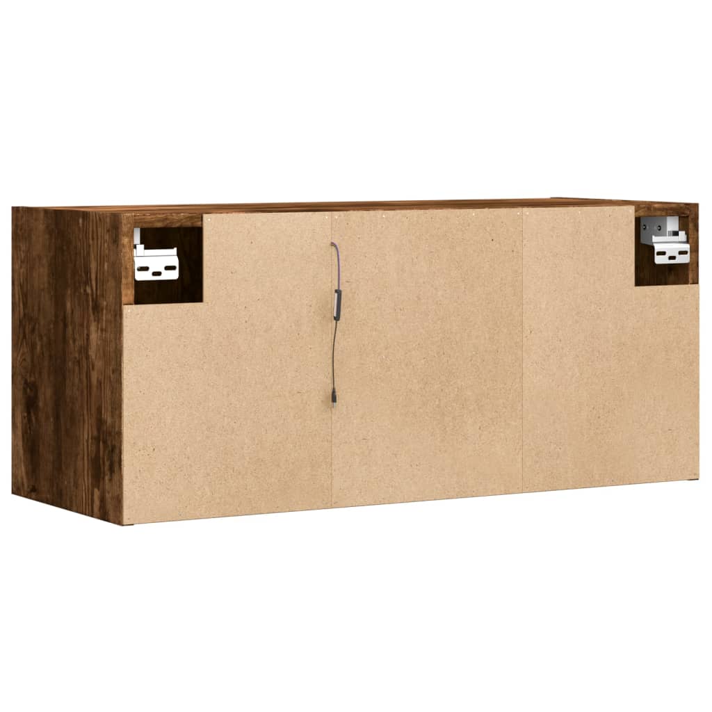 TV Wall Cabinet with LED Lights Smoked Oak 80x31x35 cm
