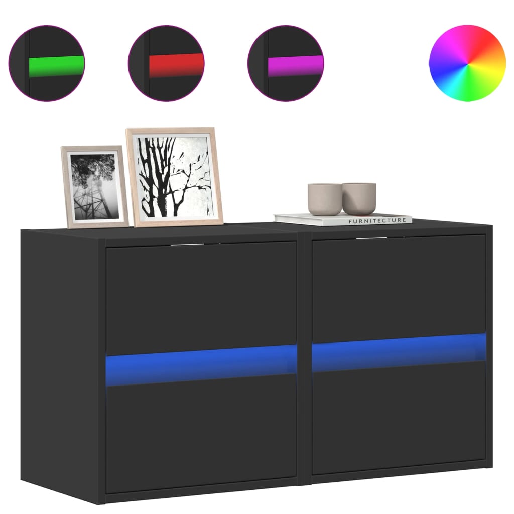 TV Wall Cabinets with LED Lights 2 pcs Black 41x31x45 cm