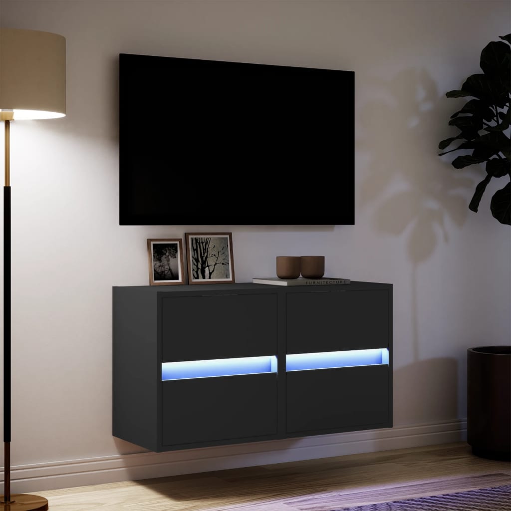 TV Wall Cabinets with LED Lights 2 pcs Black 41x31x45 cm