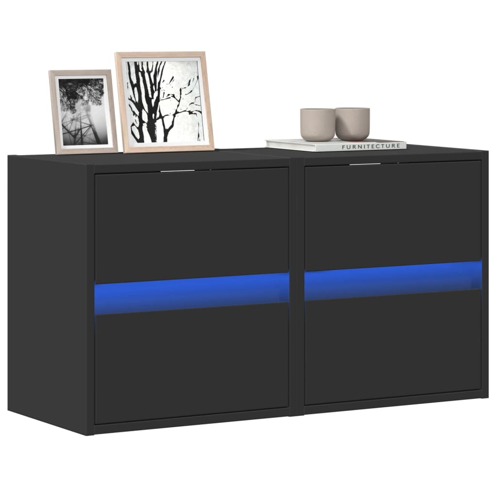 TV Wall Cabinets with LED Lights 2 pcs Black 41x31x45 cm