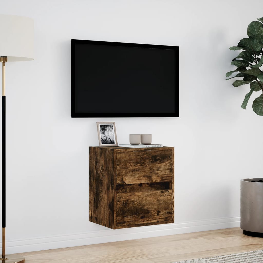 TV Wall Cabinet with LED Lights Smoked Oak 41x31x45 cm