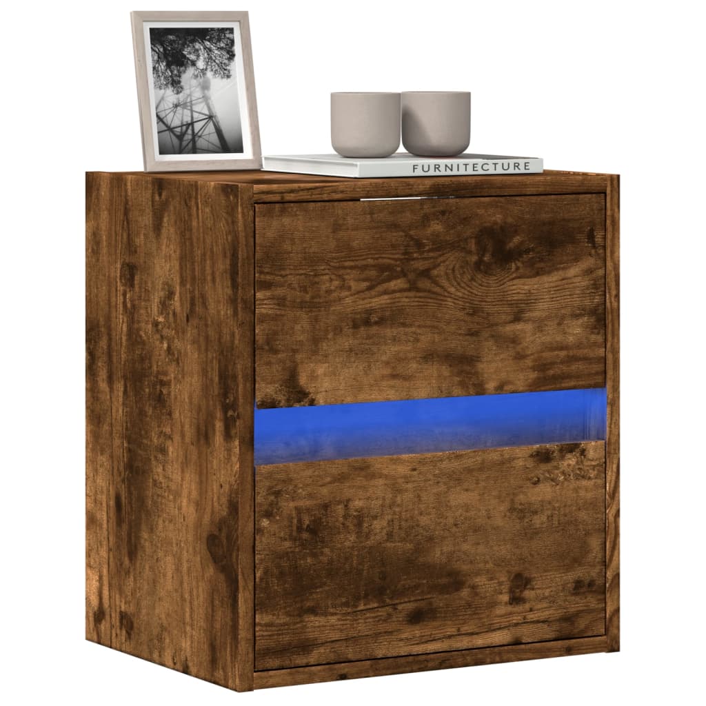 TV Wall Cabinet with LED Lights Smoked Oak 41x31x45 cm