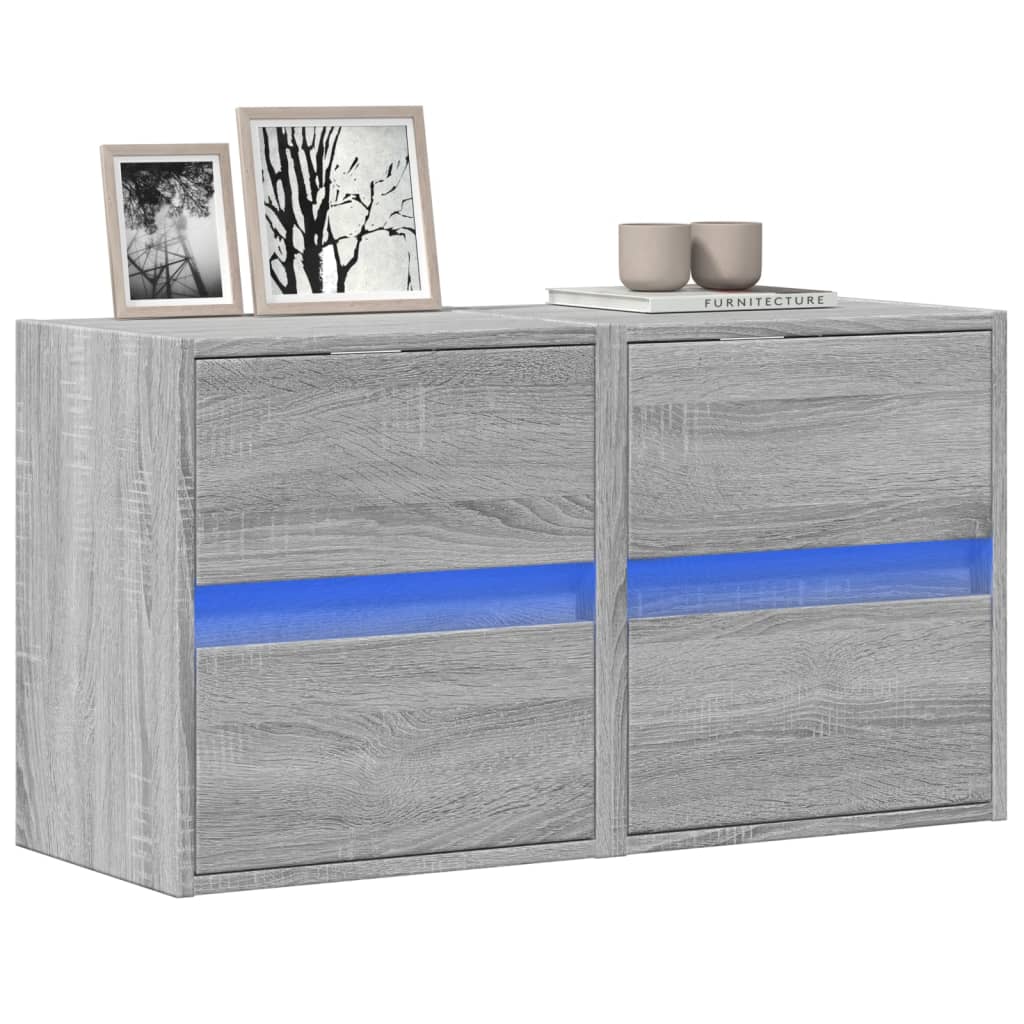 TV Wall Cabinets with LED Lights 2 pcs Grey Sonoma 41x31x45 cm