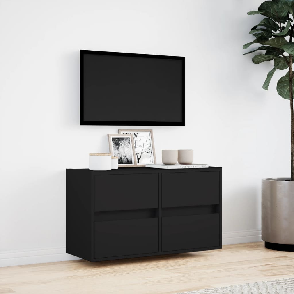 TV Wall Cabinet with LED Lights Black 80x31x45 cm
