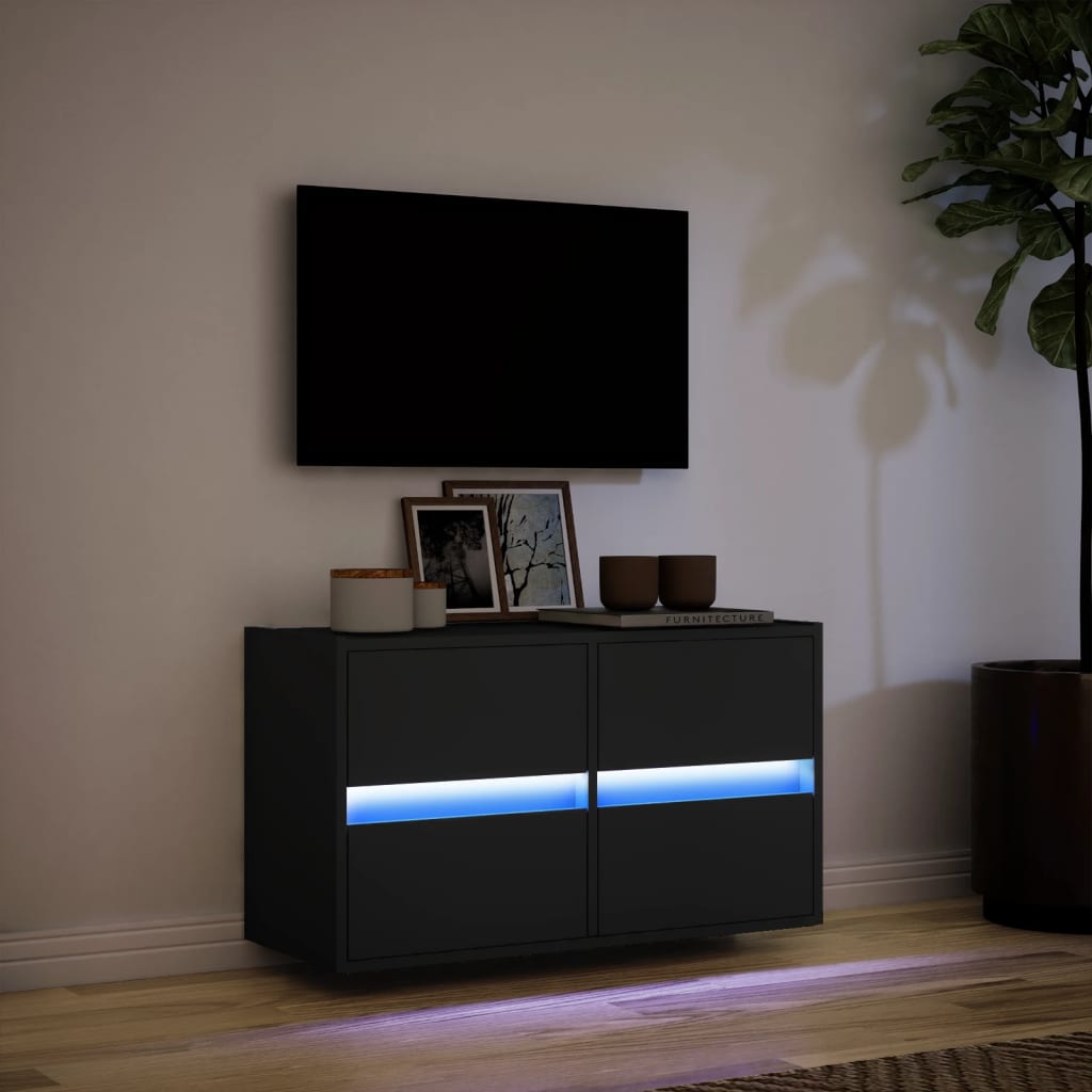 TV Wall Cabinet with LED Lights Black 80x31x45 cm