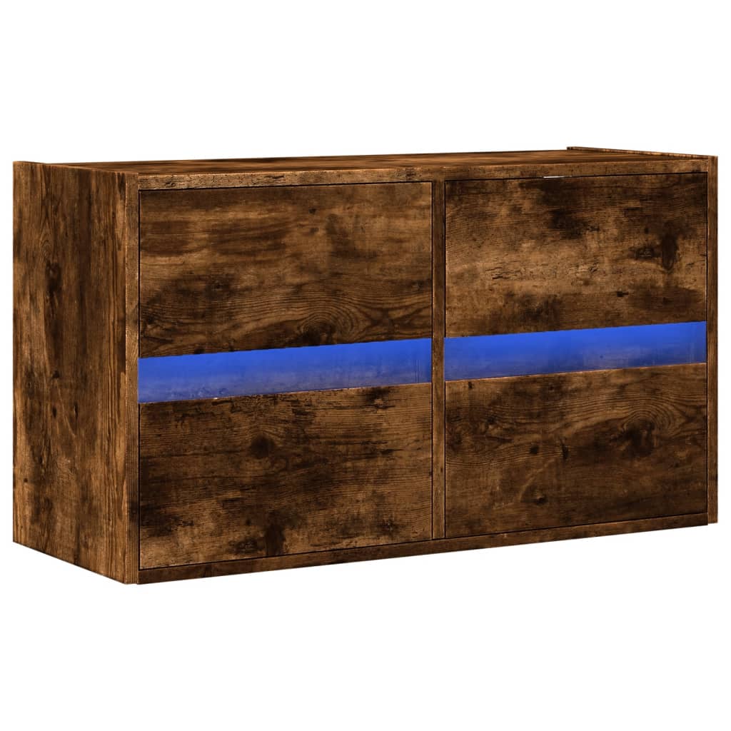 TV Wall Cabinet with LED Lights Smoked Oak 80x31x45 cm
