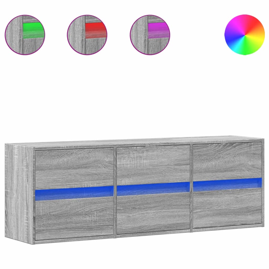 TV Wall Cabinet with LED Lights Grey Sonoma 130x31x45 cm