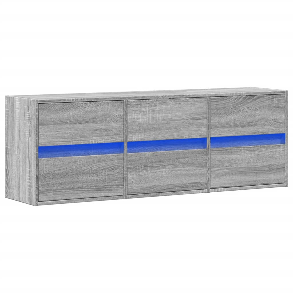 TV Wall Cabinet with LED Lights Grey Sonoma 130x31x45 cm