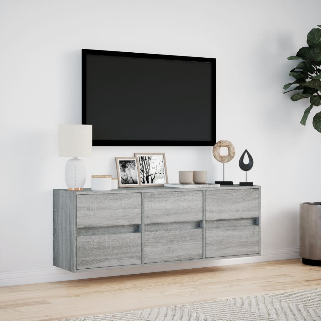 TV Wall Cabinet with LED Lights Grey Sonoma 130x31x45 cm