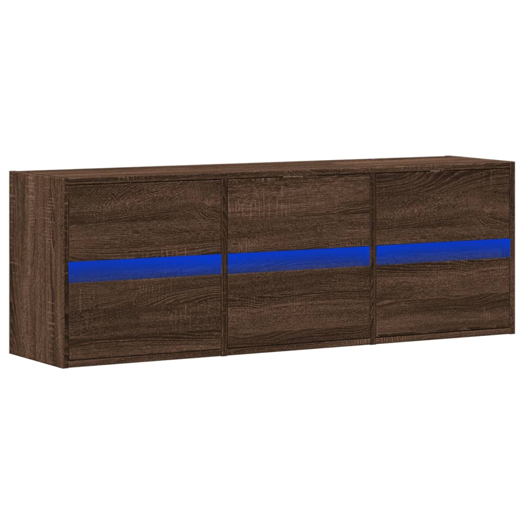 TV Wall Cabinet with LED Lights Brown Oak 130x31x45 cm