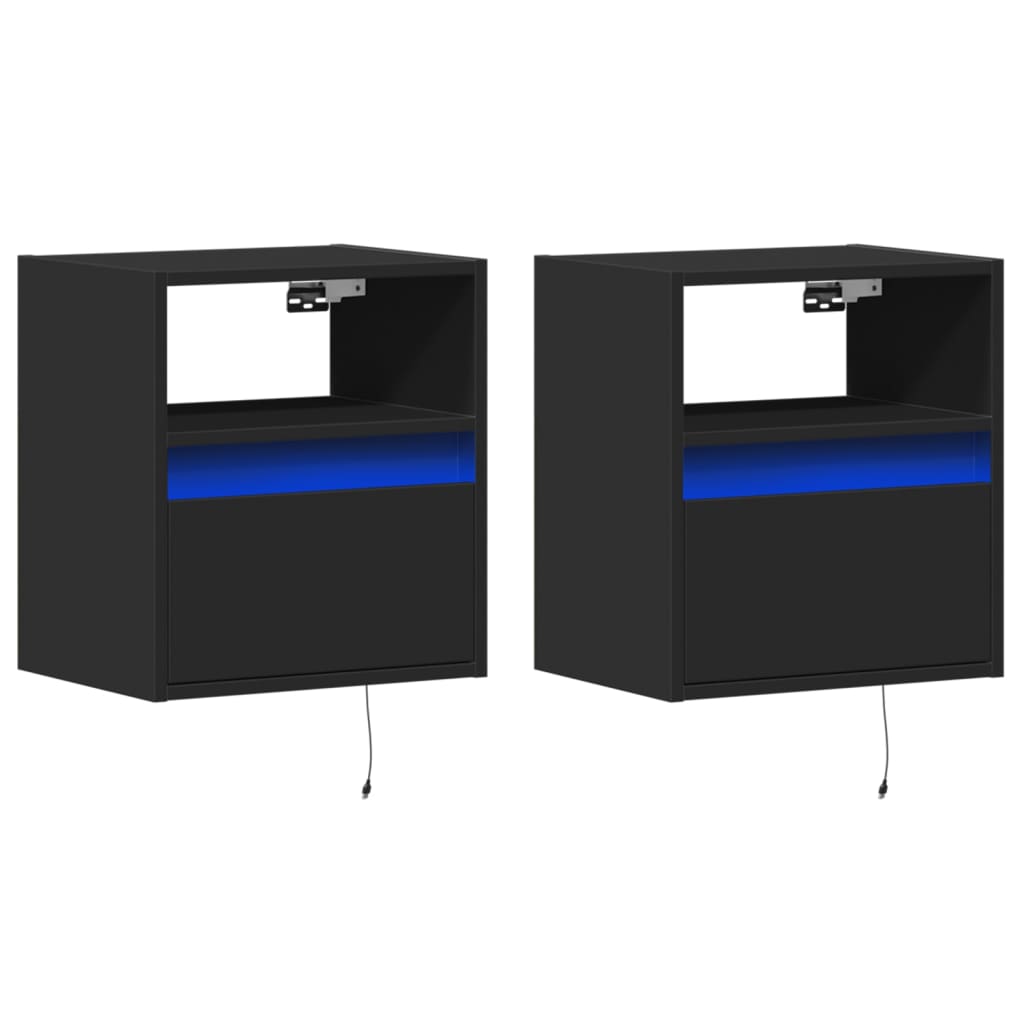 TV Wall Cabinets with LED Lights 2 pcs Black 41x31x45 cm