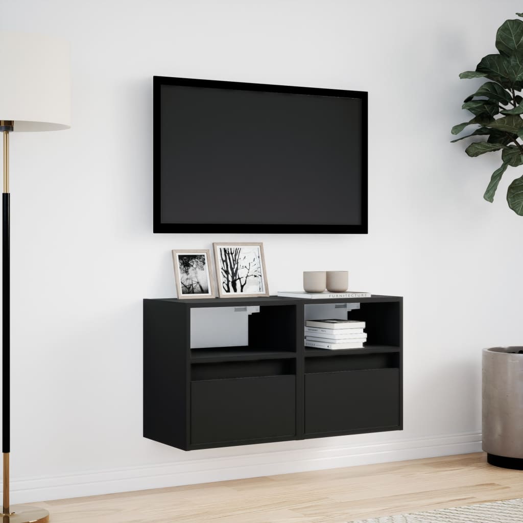 TV Wall Cabinets with LED Lights 2 pcs Black 41x31x45 cm