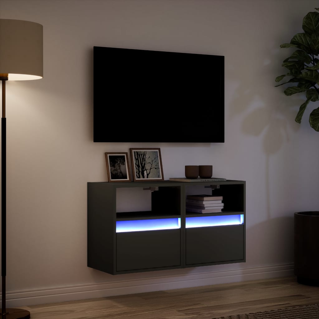 TV Wall Cabinets with LED Lights 2 pcs Black 41x31x45 cm