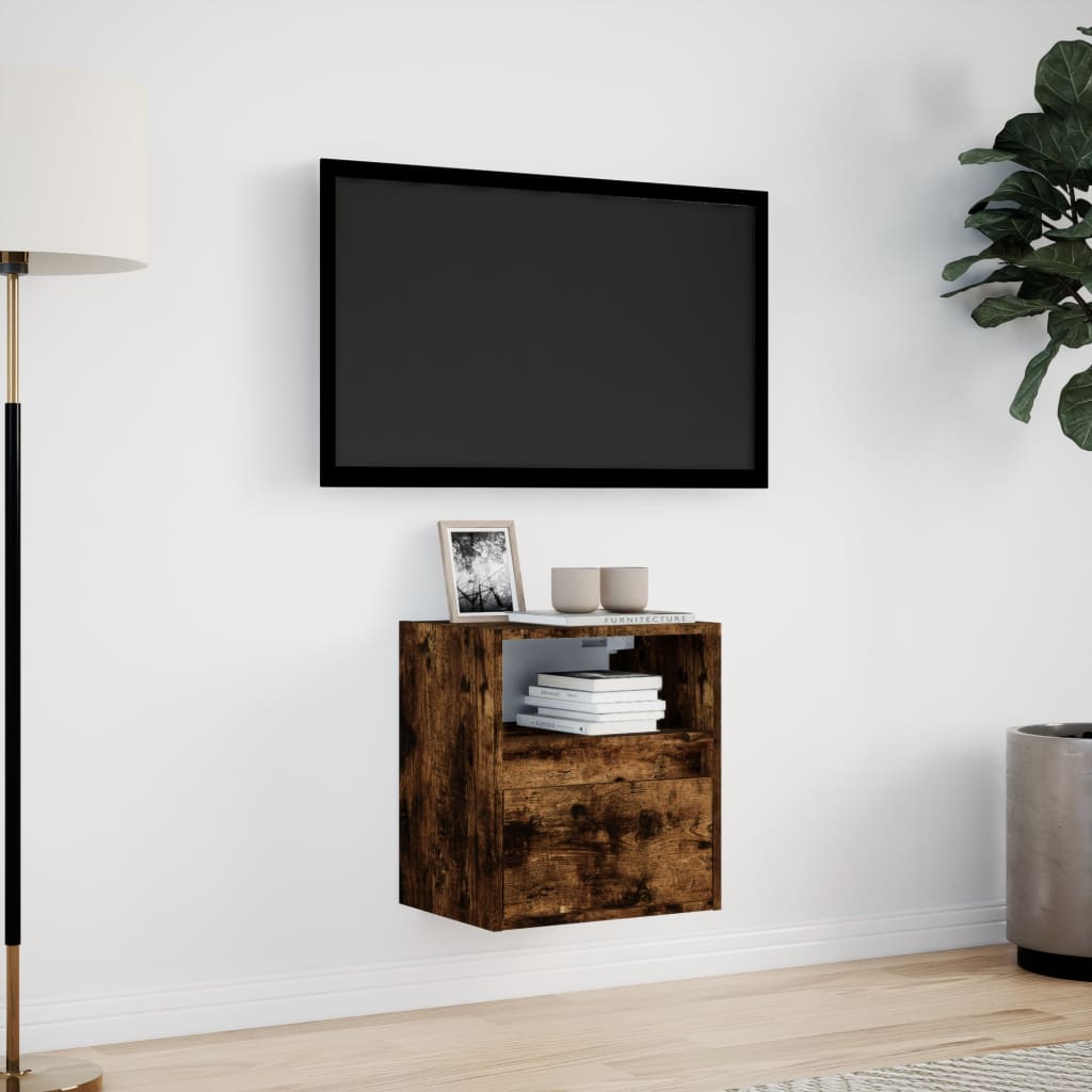 TV Wall Cabinet with LED Lights Smoked Oak 41x31x45 cm