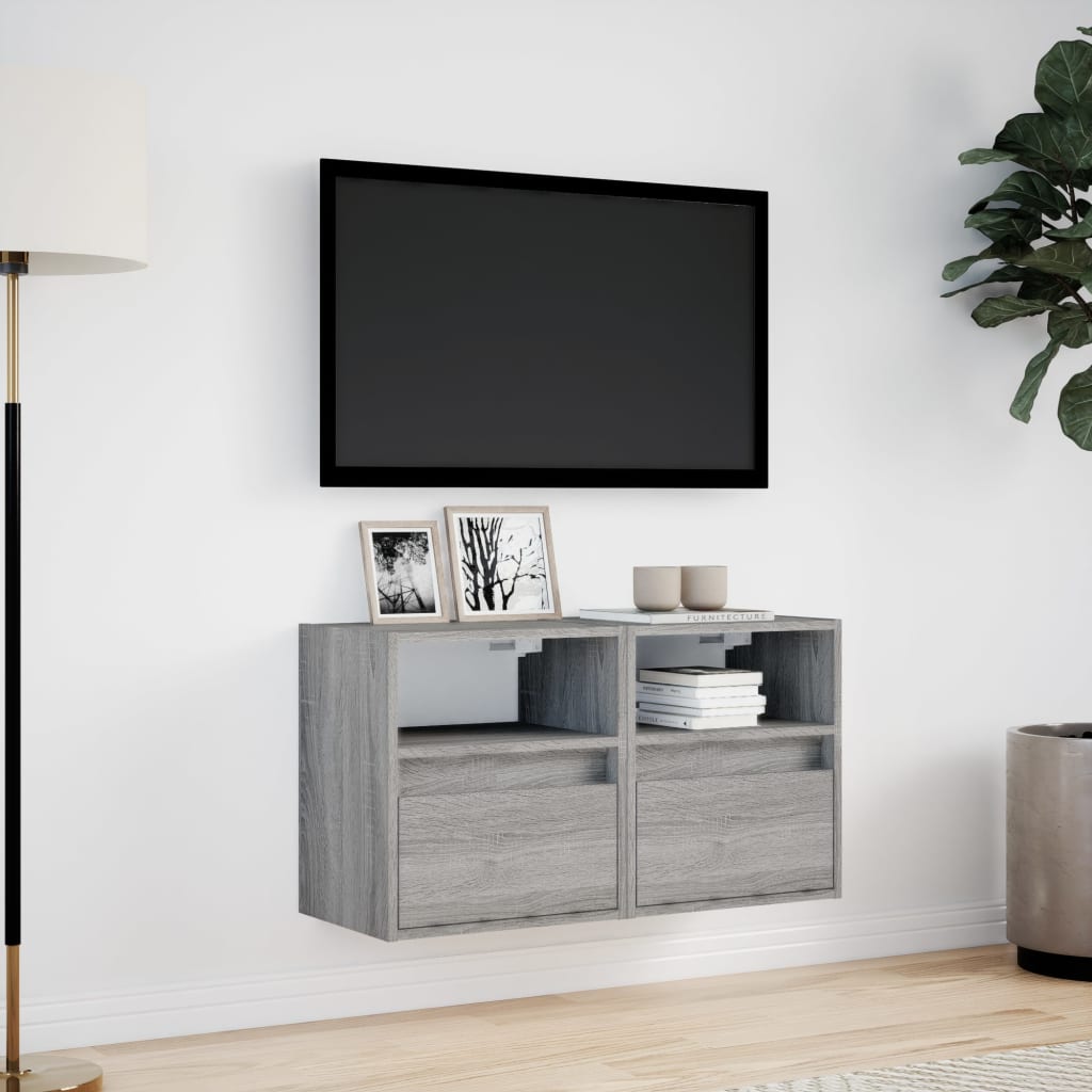 TV Wall Cabinets with LED Lights 2 pcs Grey Sonoma 41x31x45 cm