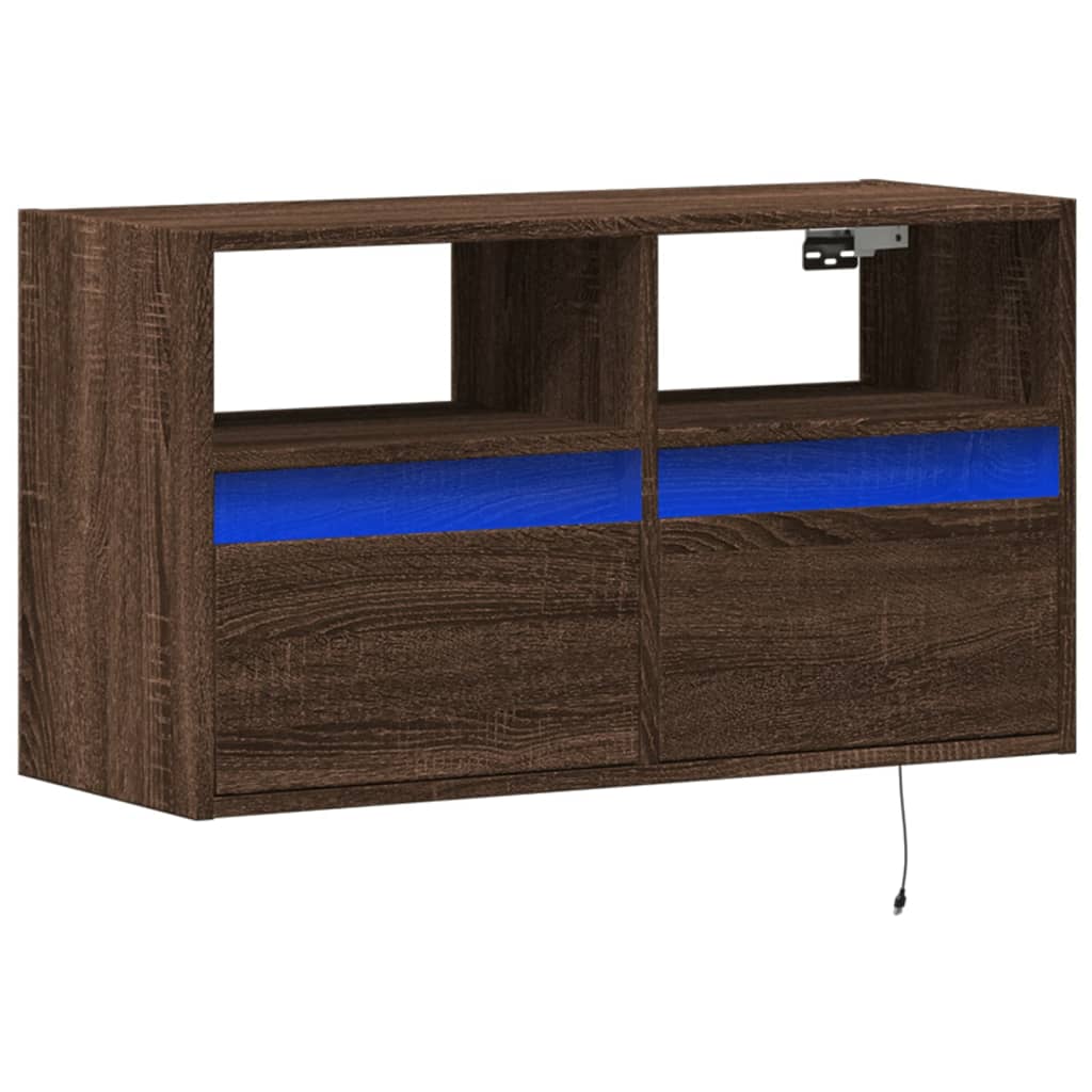 TV Wall Cabinet with LED Lights Brown Oak 80x31x45 cm