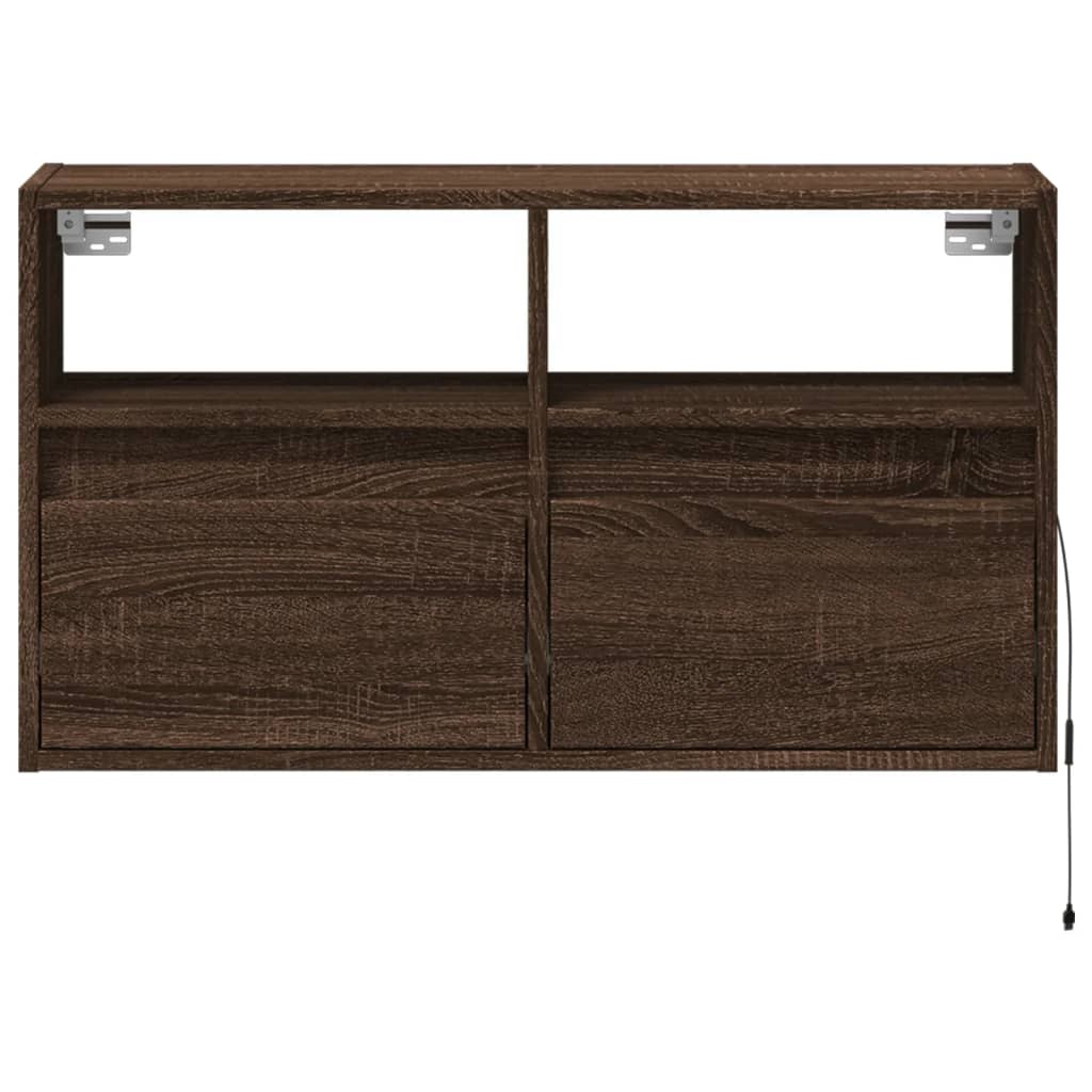 TV Wall Cabinet with LED Lights Brown Oak 80x31x45 cm