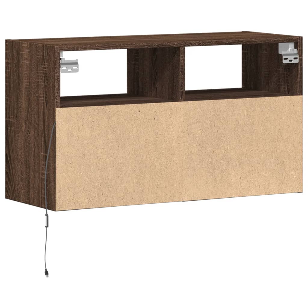 TV Wall Cabinet with LED Lights Brown Oak 80x31x45 cm