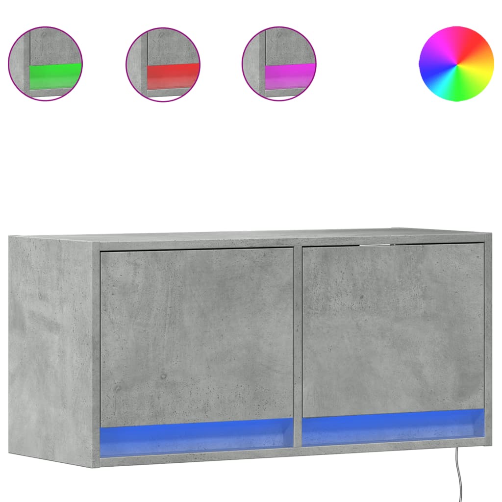 TV Wall Cabinet with LED Lights Concrete Grey 80x31x35 cm