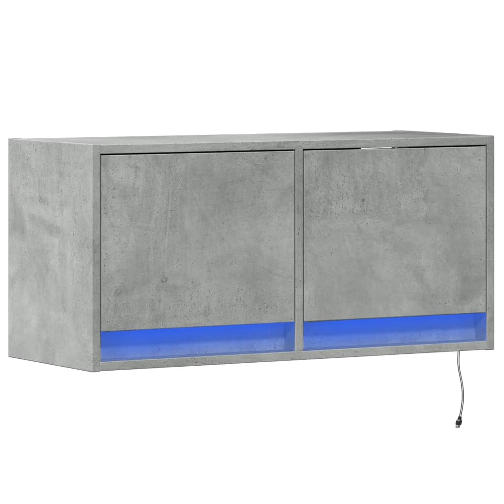 TV Wall Cabinet with LED Lights Concrete Grey 80x31x35 cm