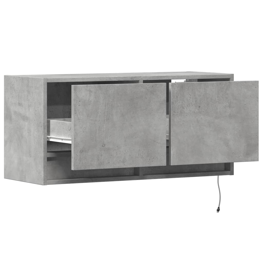 TV Wall Cabinet with LED Lights Concrete Grey 80x31x35 cm