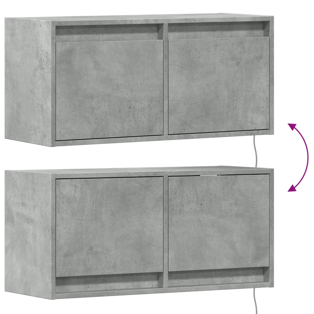 TV Wall Cabinet with LED Lights Concrete Grey 80x31x35 cm