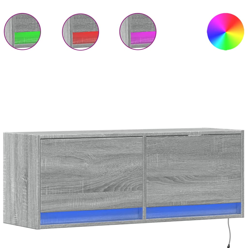 TV Wall Cabinet with LED Lights Grey Sonoma 100x31x35 cm