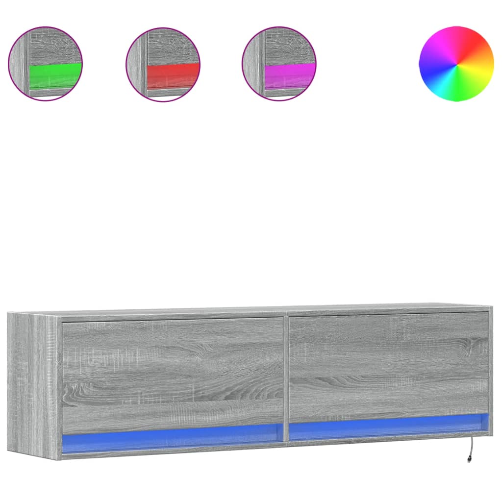 TV Wall Cabinet with LED Lights Grey Sonoma 140x31x38 cm