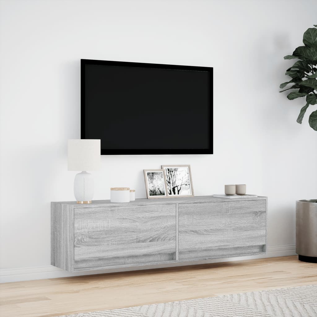 TV Wall Cabinet with LED Lights Grey Sonoma 140x31x38 cm