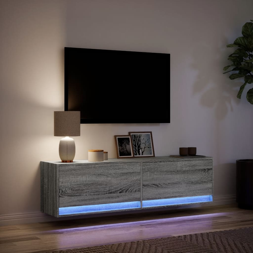 TV Wall Cabinet with LED Lights Grey Sonoma 140x31x38 cm