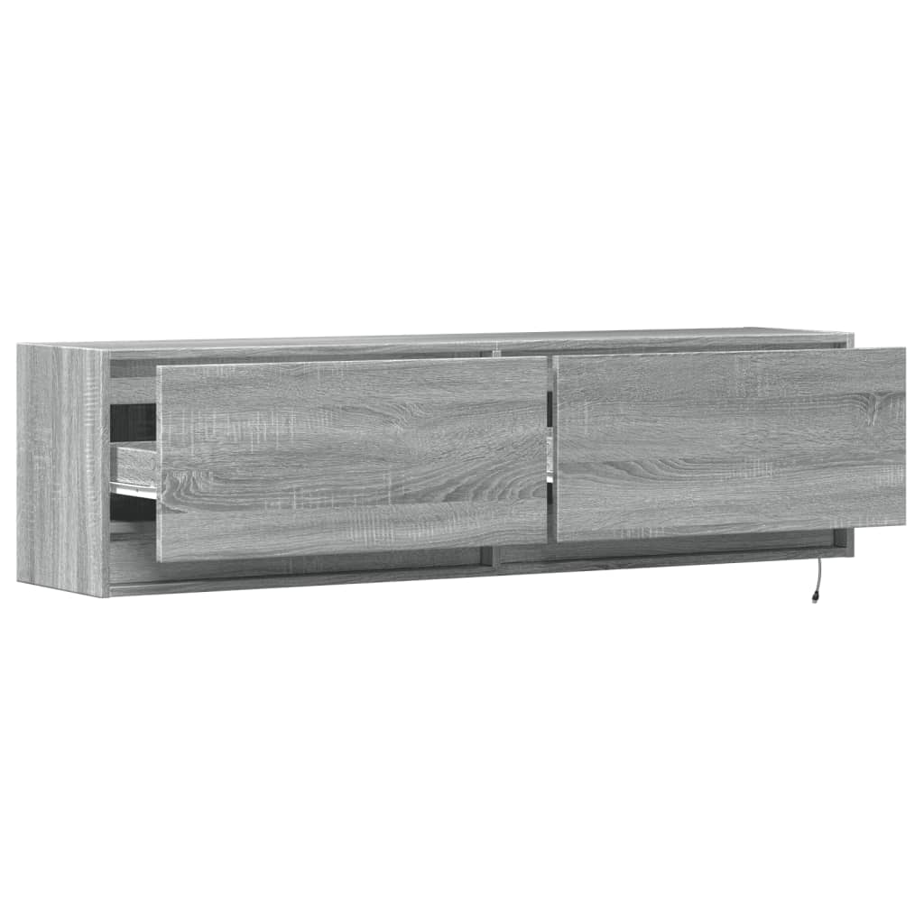 TV Wall Cabinet with LED Lights Grey Sonoma 140x31x38 cm