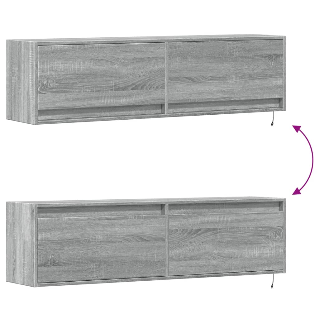 TV Wall Cabinet with LED Lights Grey Sonoma 140x31x38 cm