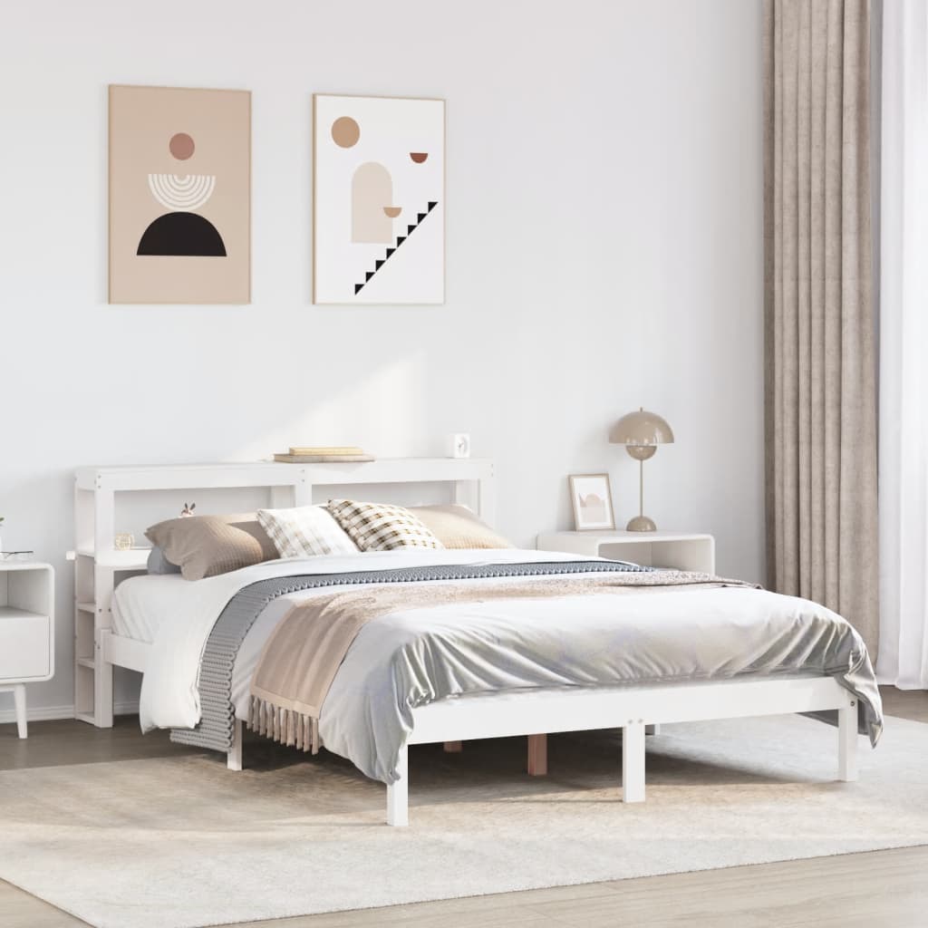 Bed Frame without Mattress White 150x200 cm King Size Solid Wood Pine