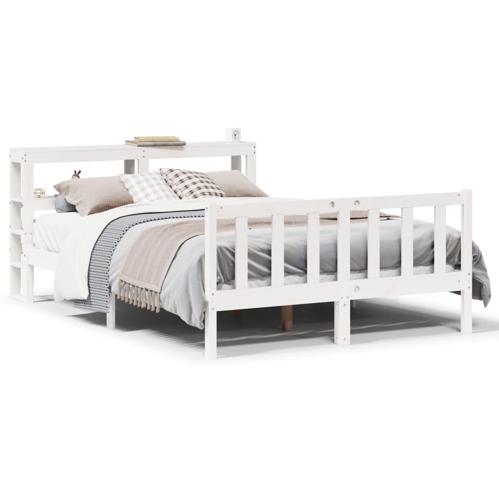 Bed Frame without Mattress White 135x190 cm Double Solid Wood Pine