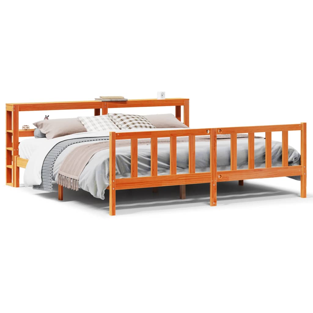Bed Frame with Headboard without Mattress Wax Brown 180x200 cm Super King