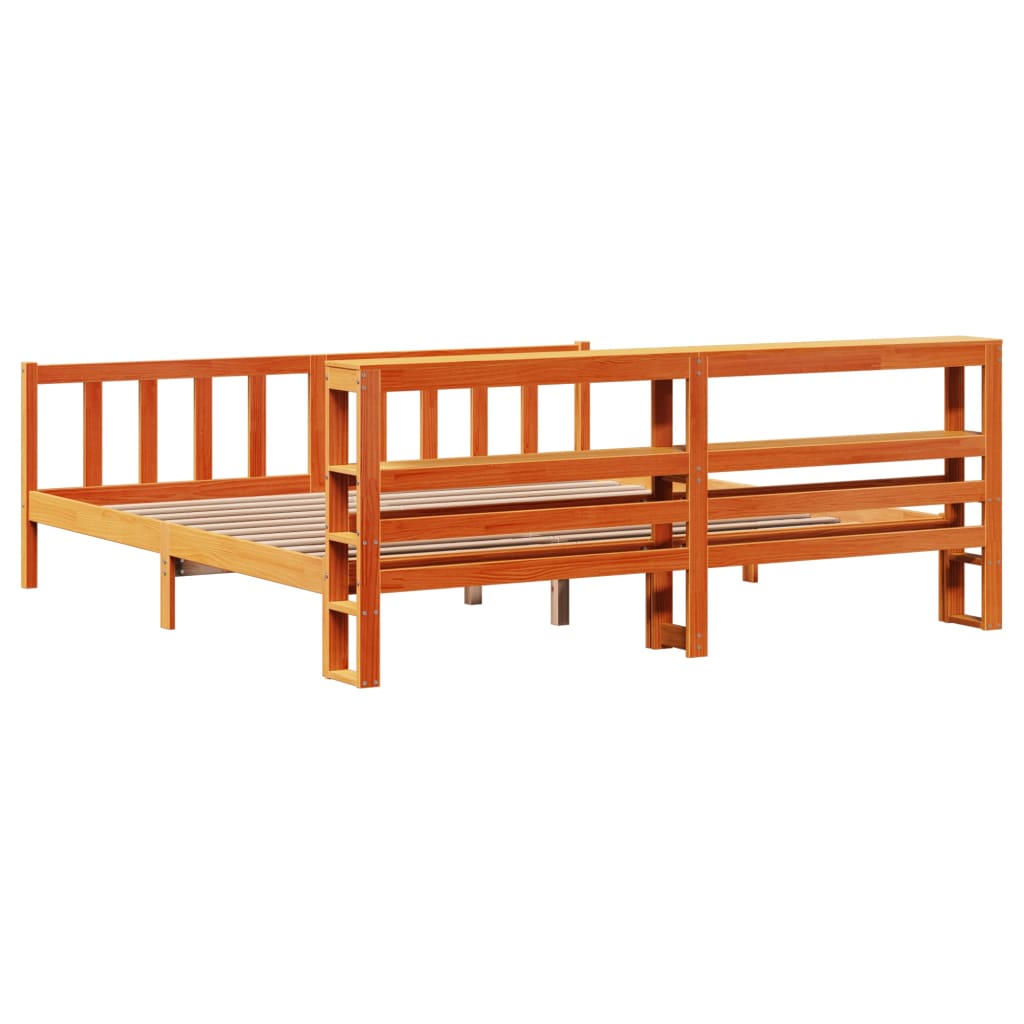 Bed Frame with Headboard without Mattress Wax Brown 180x200 cm Super King