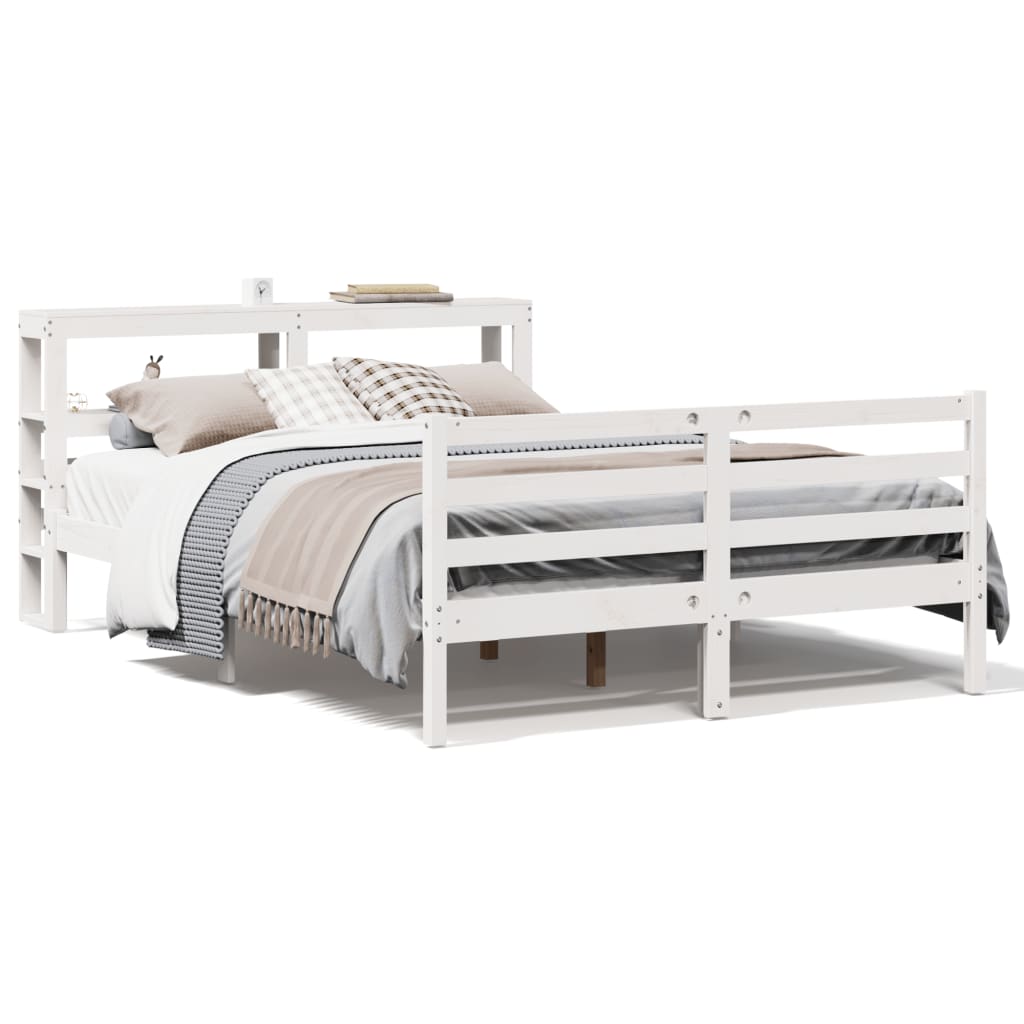 Bed Frame without Mattress White 150x200 cm King Size Solid Wood Pine